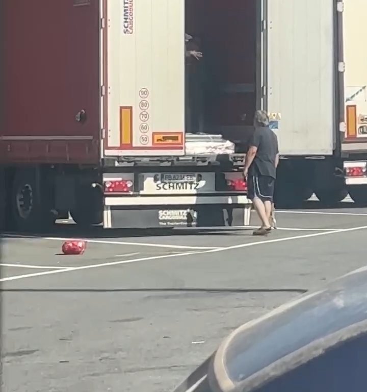 Un chauffeur de camion trouve des migrants à bord et les chasse avec des ceintures : vidéo virale