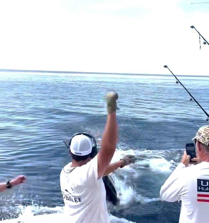 Venganza del marlin, salta al barco y casi masacra al pescador: video