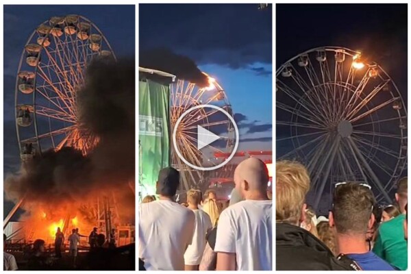 Terror en la fiesta del pueblo, fuego en la noria llena de gente