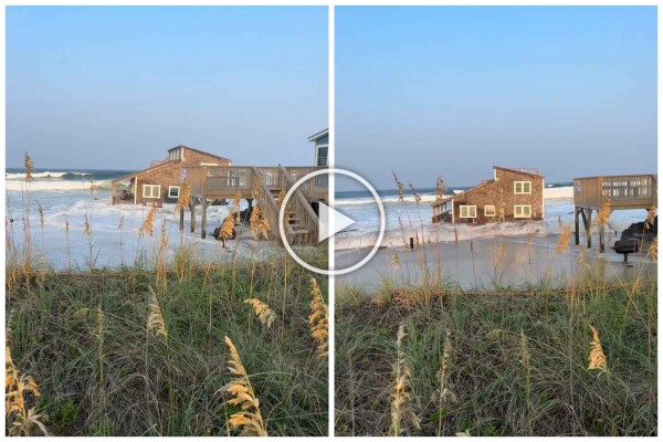 Uragano Ernesto sradica una casa che prende il largo nel mare video