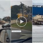 Un char coincé au passage à niveau, un train le désintègre