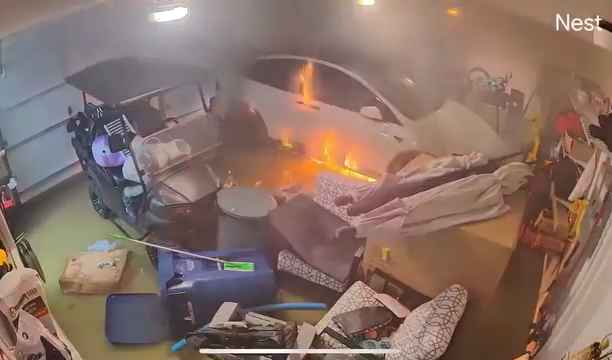 Garaje inundado por huracán, Tesla explota: vídeo dramático