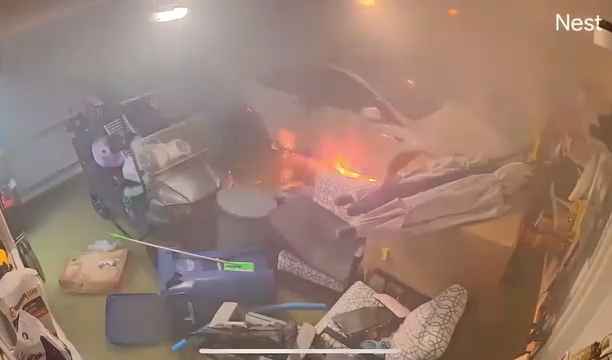 Garaje inundado por huracán, Tesla explota: vídeo dramático