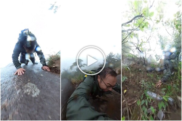 Cae de la montaña y su cámara graba todo: así se salva