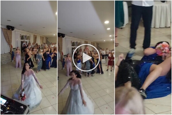 Braut wirft Blumenstrauß und Hochzeit endet in Schlägerei: Einladung streckt die Schenkel in die Luft, Video