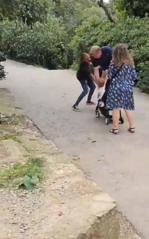 Bimba di un anno presa a schiaffi da un senzatetto immigrato in un parco video shock