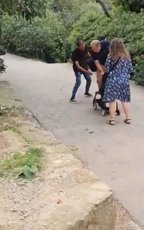 Bimba di un anno presa a schiaffi da un senzatetto immigrato in un parco video shock