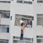 Ella limpia las ventanas y cae, colgada en el piso 16 durante varios minutos salvada.