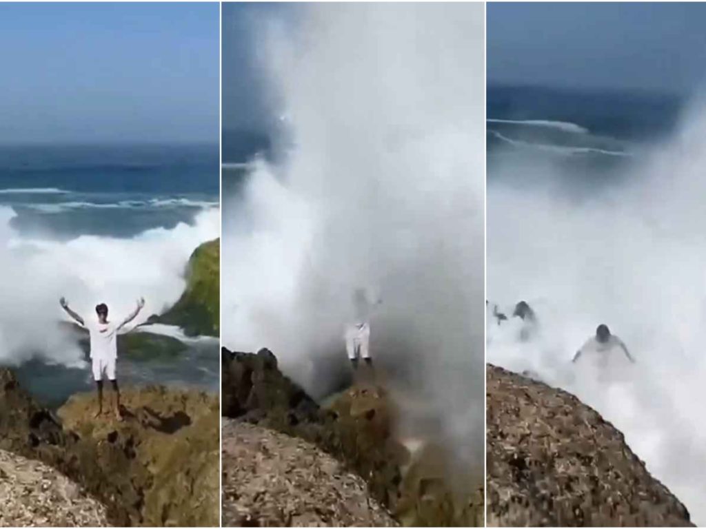 Selfie mortel pour un jeune de 20 ans, submergé par une vague géante sur un rocher : vidéo choc