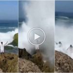Selfie mortal para un joven de 20 años, abrumado por una ola gigante en una roca: impactante video