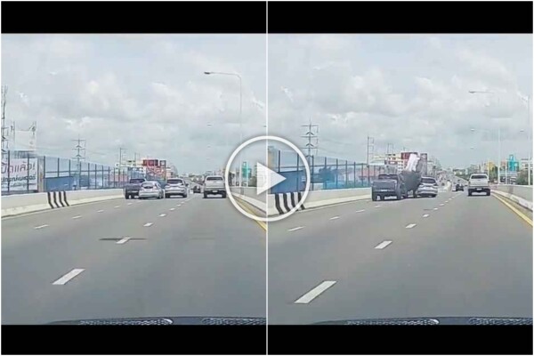 Dépassement fou sur autoroute, la voiture finit hors du viaduc, vidéo choc