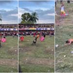 Tragischer Stierkampf, Mann versucht, auf den Stier zu springen und wird zu Tode aufgespießt, schockierendes Video