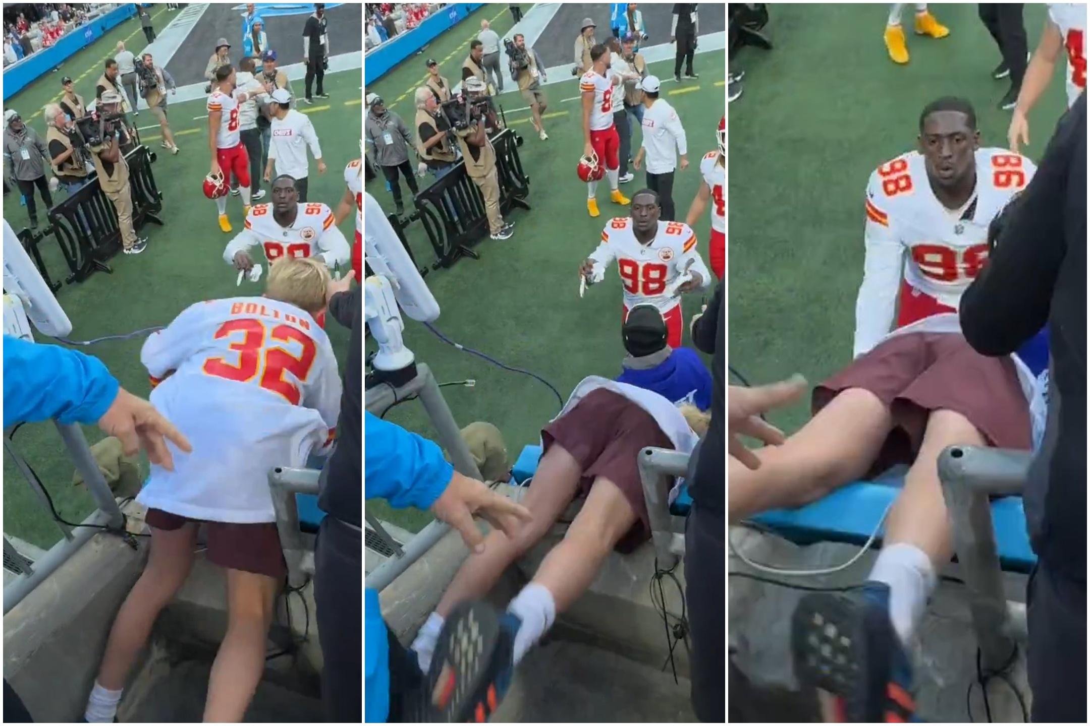 Un petit fan tombe des tribunes, un joueur de la NFL le rattrape et le sauve