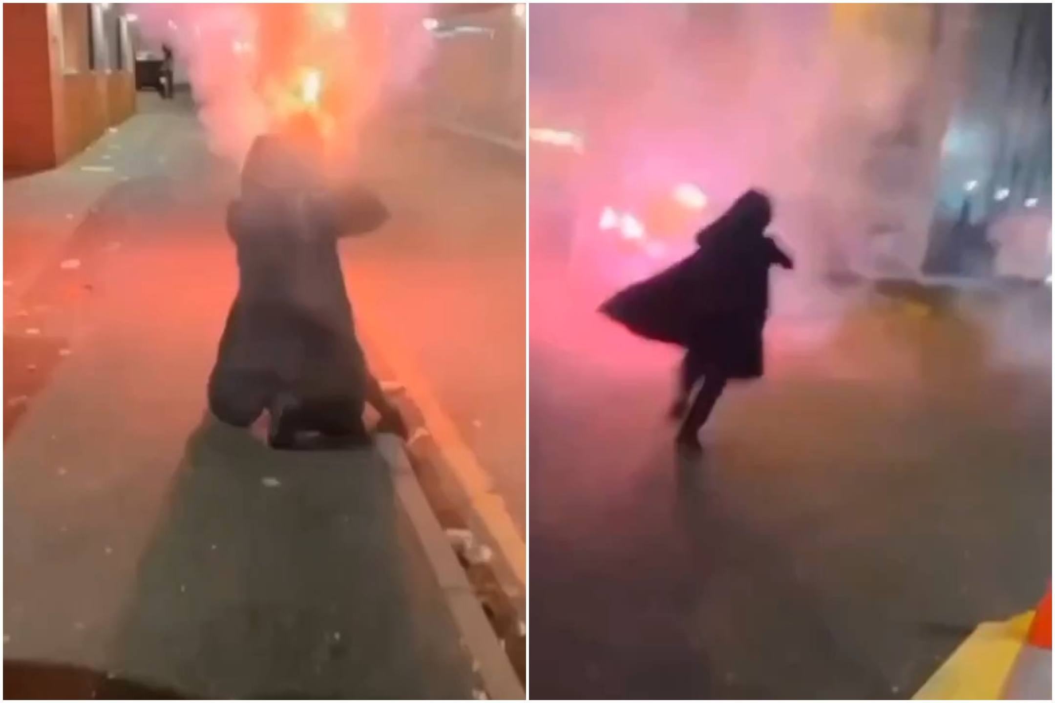 Terreur à Bimingham, habillé en Dark Vador tirant un bazooka de feux d'artifice