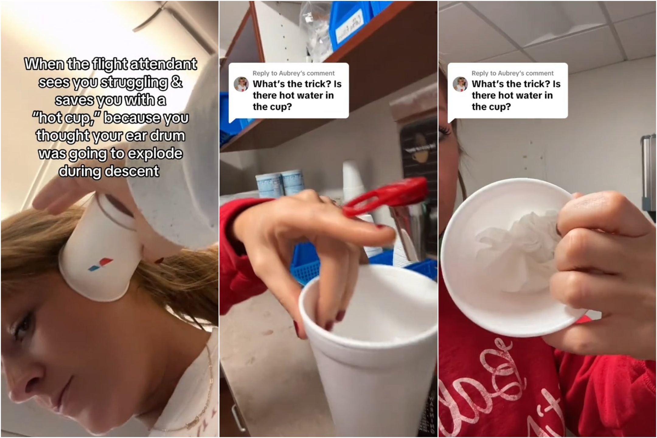 ¿Dolor de oído a gran altura? El truco de una azafata con un vaso se vuelve viral