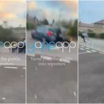 Fliehender Motorraddieb, der mit Karma bestraft wird, prallt gegen ein Auto, aber er