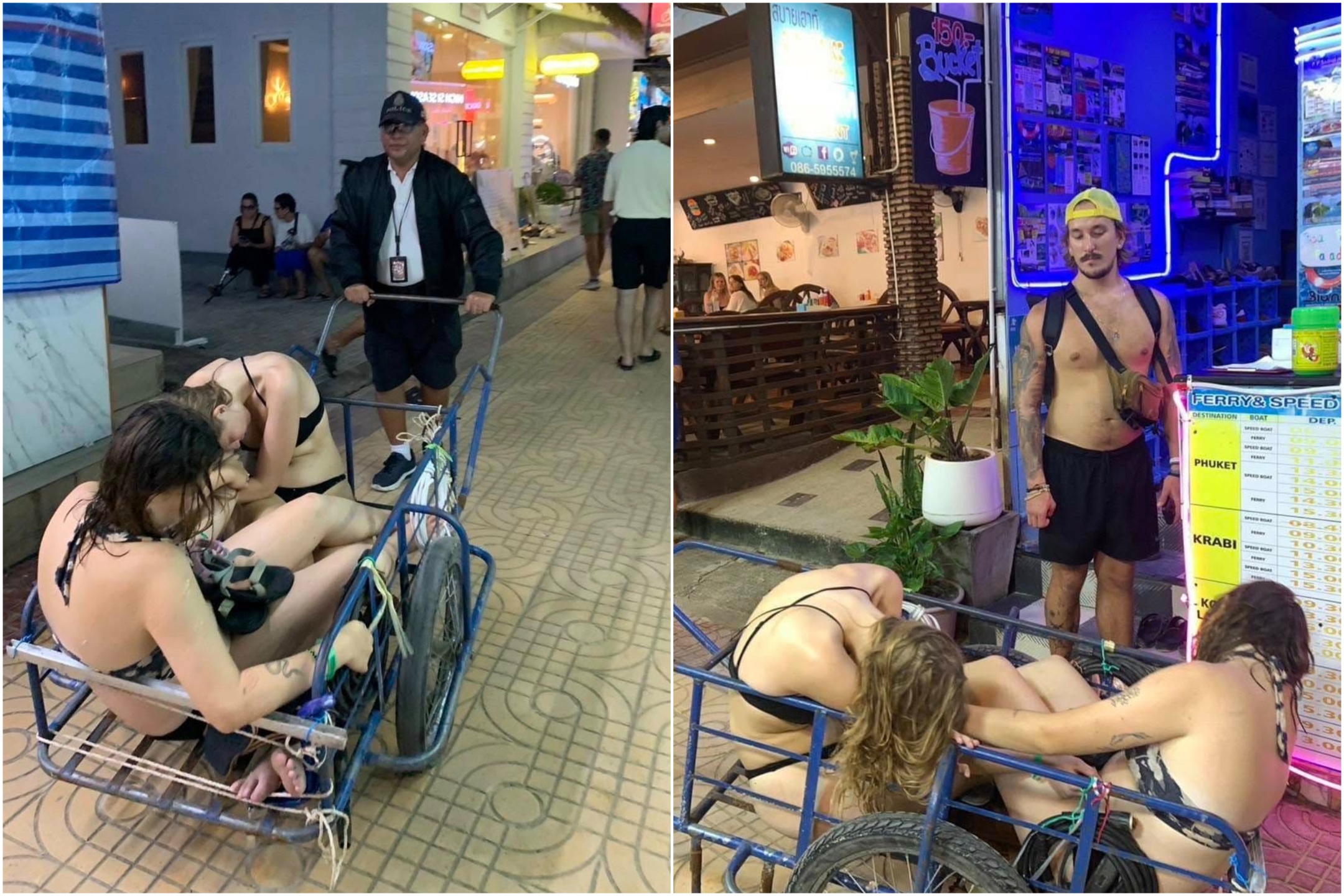 Turiste ubriache raccolte col carrello dalla…