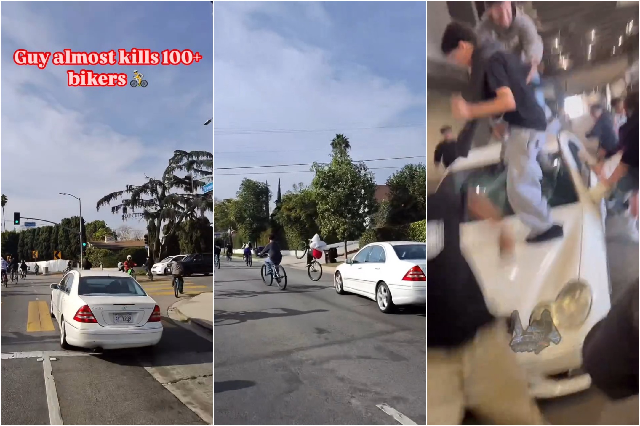 Radfahrer drängen auf die Straße, Autofahrer im GTA-Stil mäht sie fast nieder: erwischt und geschlagen