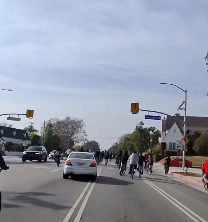 Los ciclistas invaden la carretera, un automovilista al estilo GTA casi los atropella: atrapados y golpeados