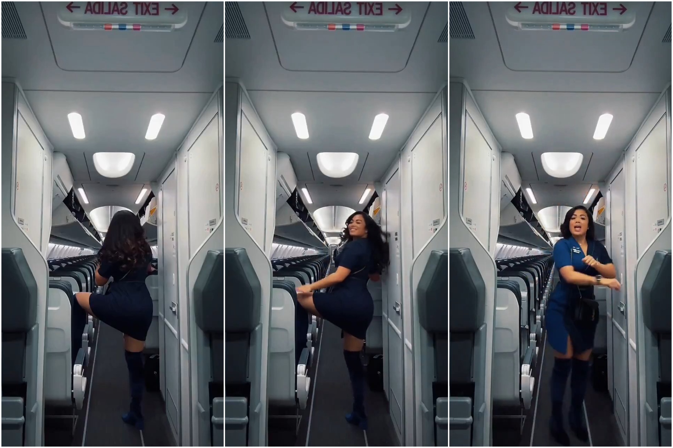 Azafata celebra contratación haciendo twerking en avión incendiado