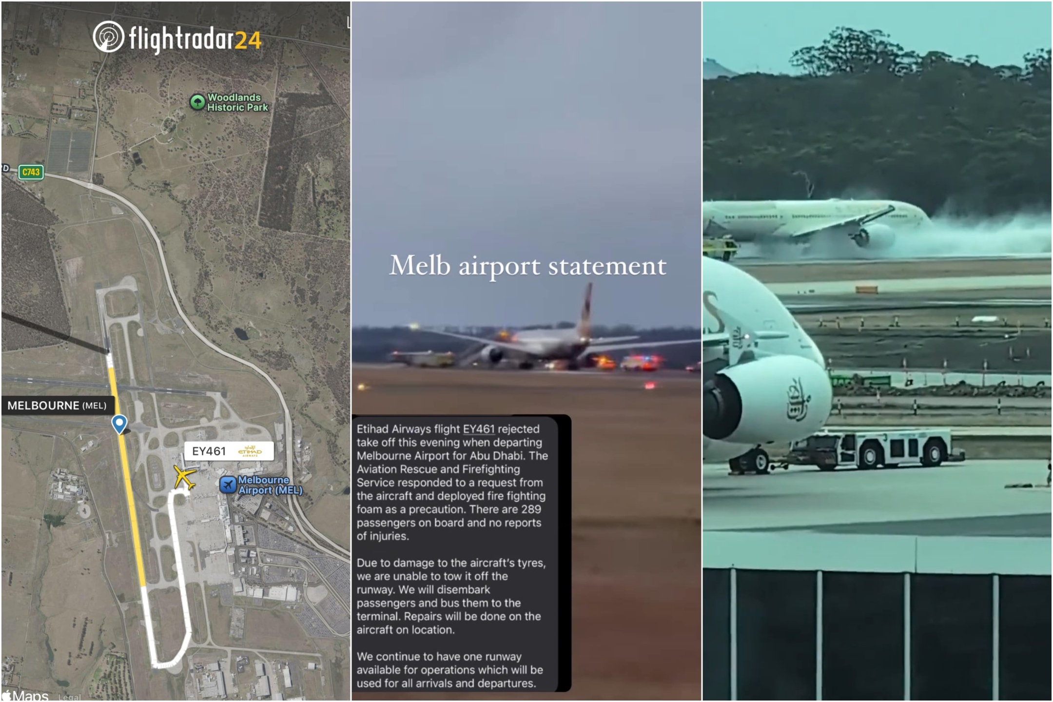 Las ruedas estallan durante el despegue: terror en un Boeing Etihad en Australia