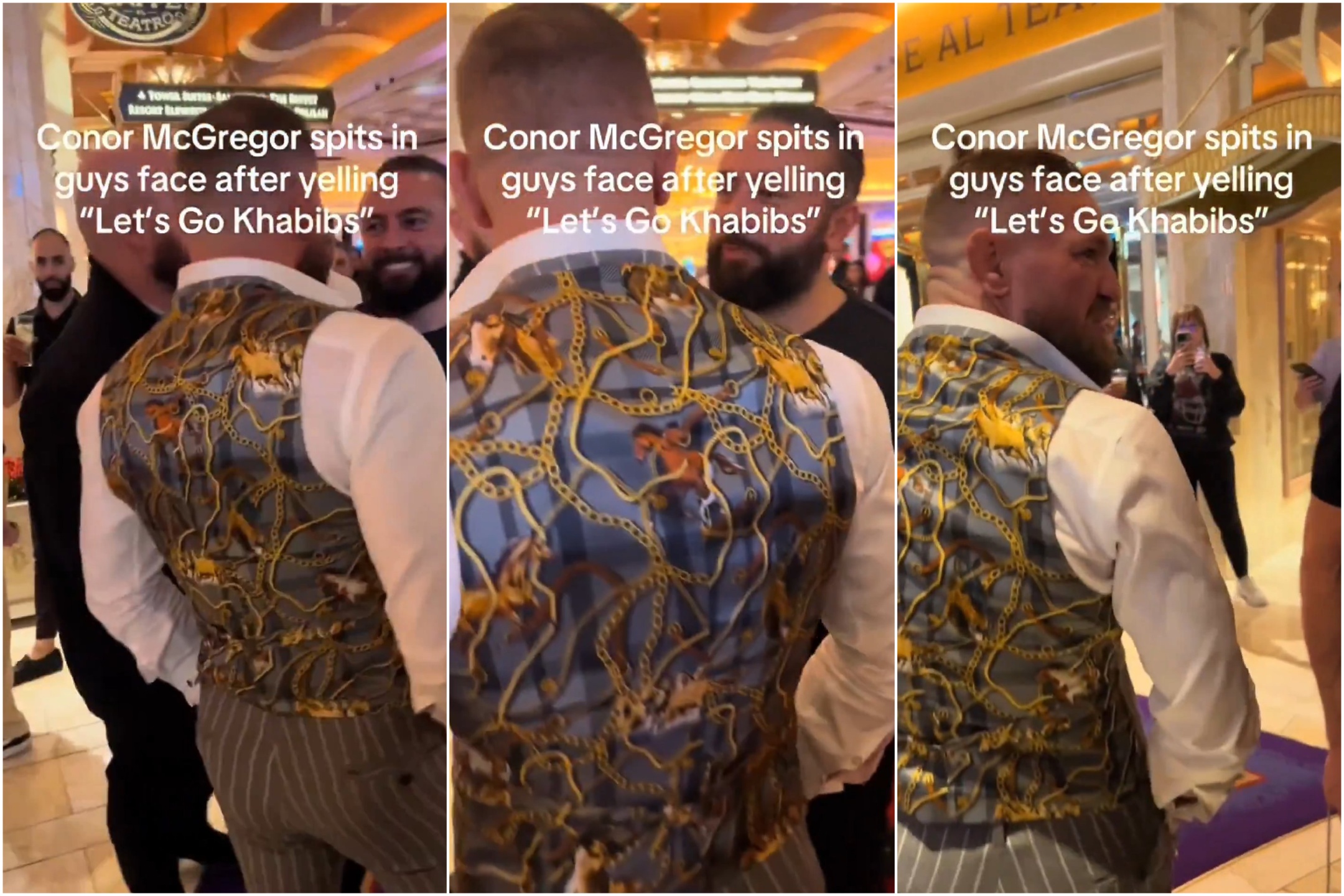 Conor McGregor escupe en la cara de un fanático después de hacer una broma sobre Khabib (video)