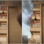 Video escalofriante: Mujer atrapada en fuego salta al vacío y se salva; la web enloquece