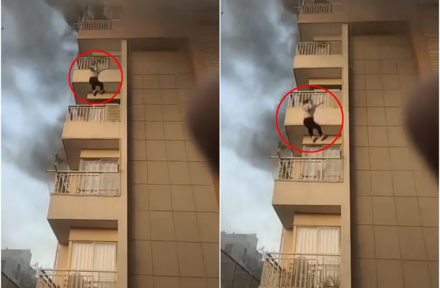 Gruseliges Video: Frau im Feuer gefangen, springt ins Leere und rettet sich, das Internet spielt verrückt