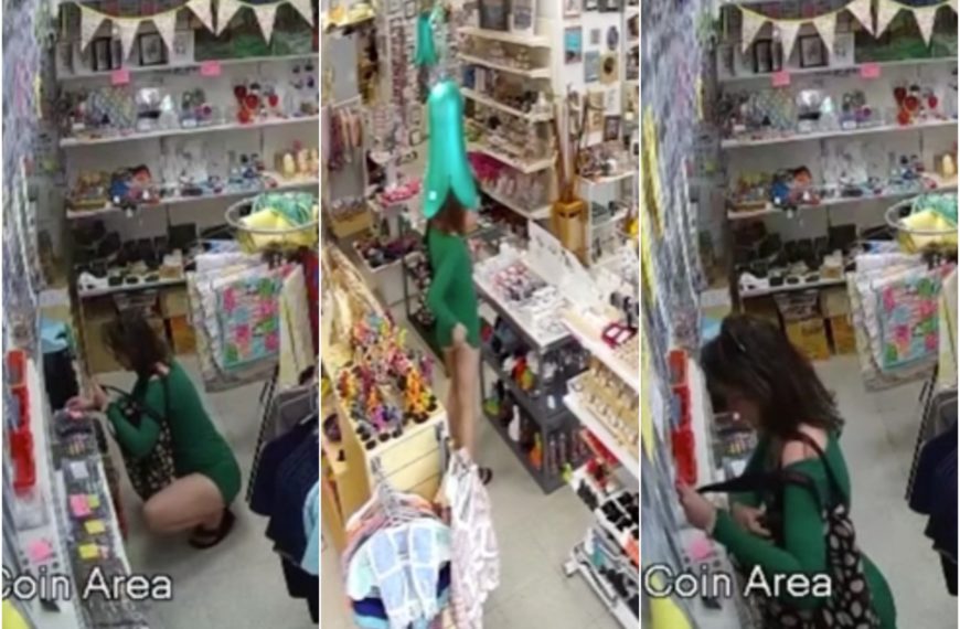 Diebstahl mit provokantem Make-up: Sie bückt sich mit sichtbarem Hintern und verschwindet dann mit den Juwelen