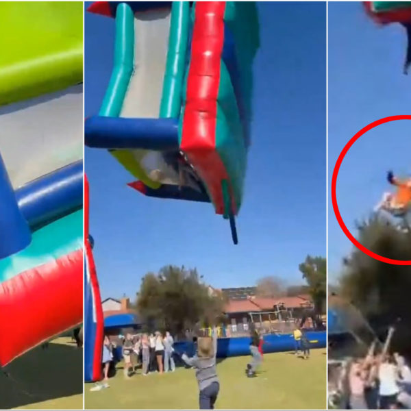Impactante video: Un castillo inflable se va volando con…