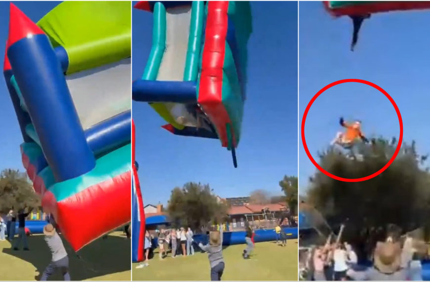 Impactante video: Un castillo inflable se va volando con niños a bordo, causando pánico en Sudáfrica.
