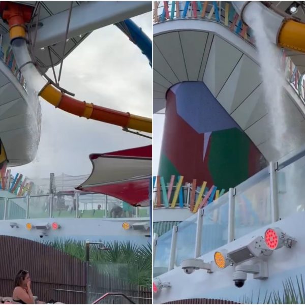 Albtraum-Kreuzfahrt: bleibt in der Rutsche stecken und...