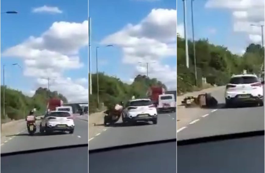Un automovilista atropella a un motociclista: el impactante video circula en las redes sociales.