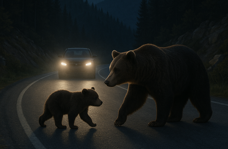 Il poursuit une ourse et son ourson en voiture :…
