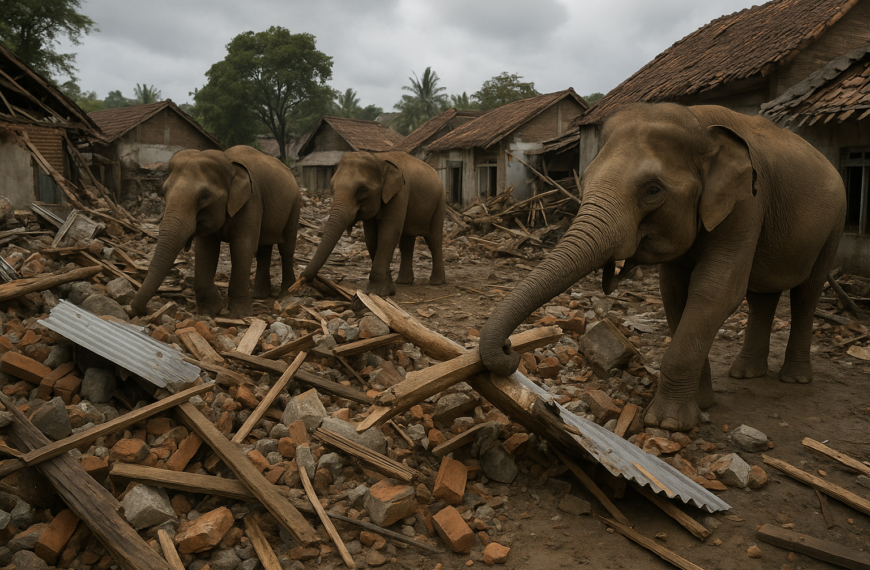 Elefanten inmitten der Trümmer