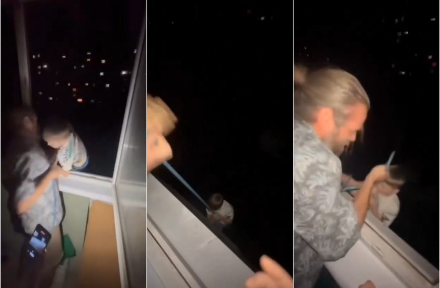 Padre ubriaco appende il figlio fuori dalla finestra: video shock